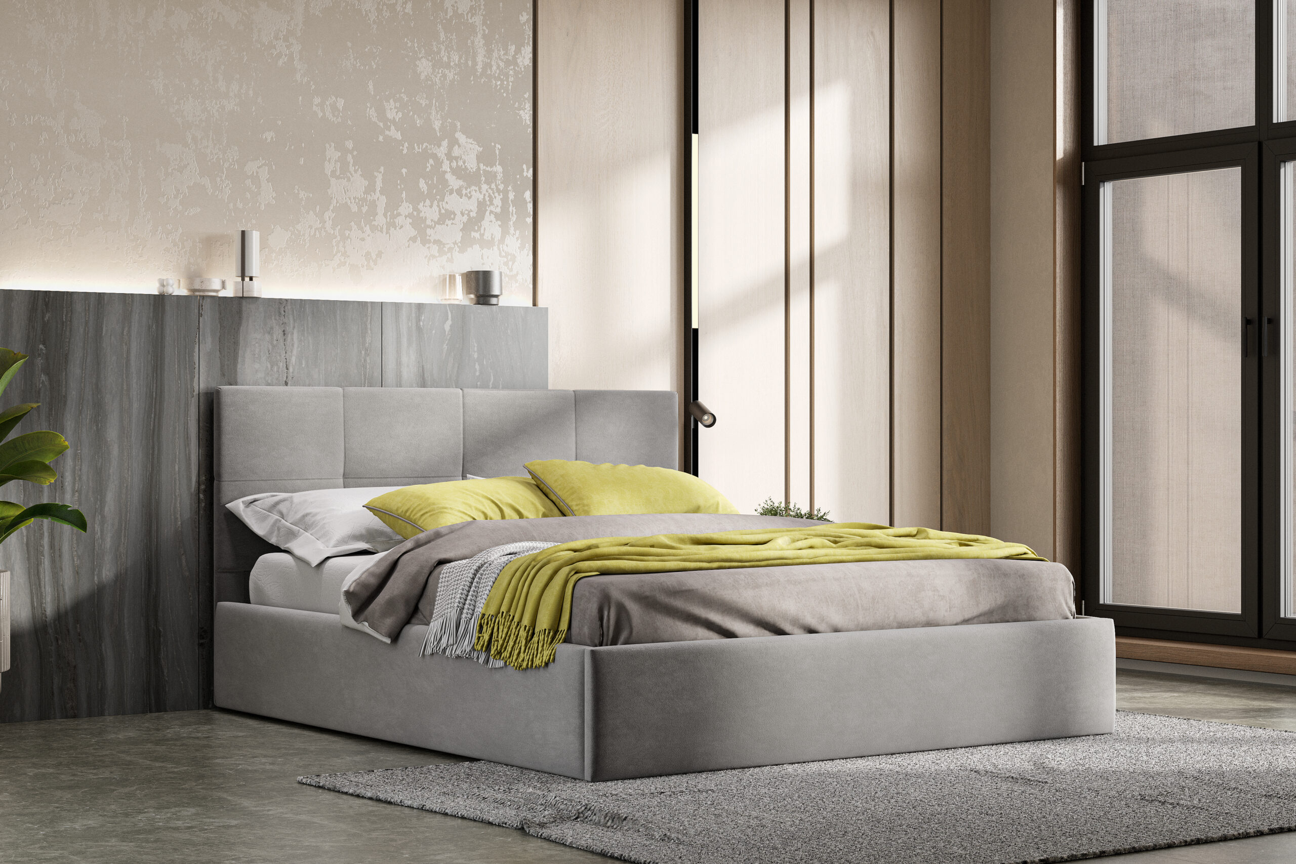 Двуспальная кровать с основанием двойная №4, Серый