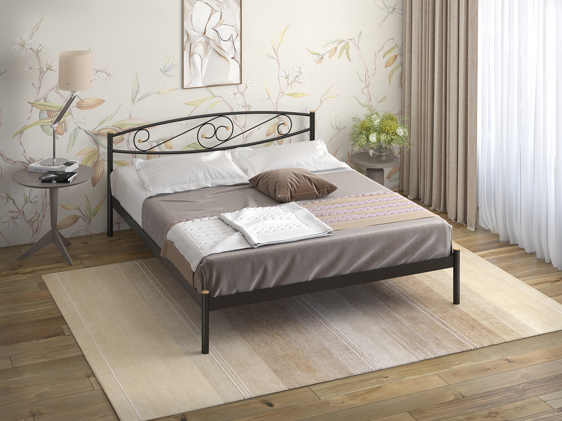 Двуспальная металлическая кровать "Волна"