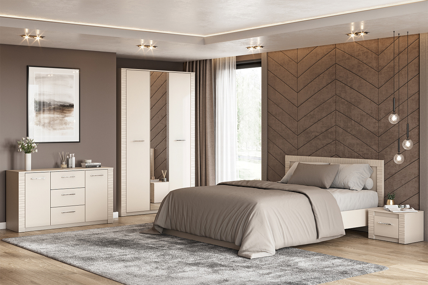 Двуспальная кровать с основанием Калипсо, Бежевый