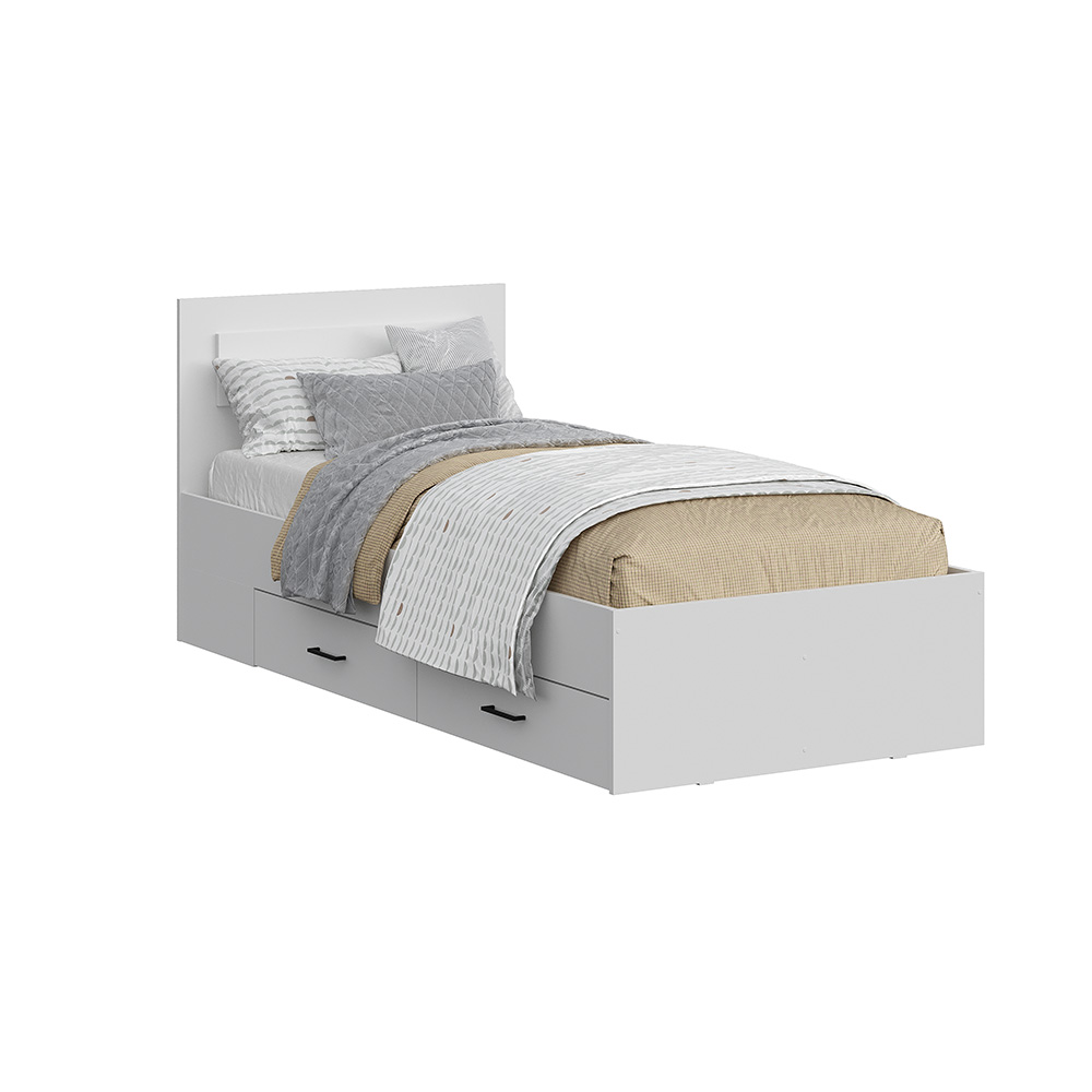 Односпальная кровать с ящиками Бали Белый шагрень