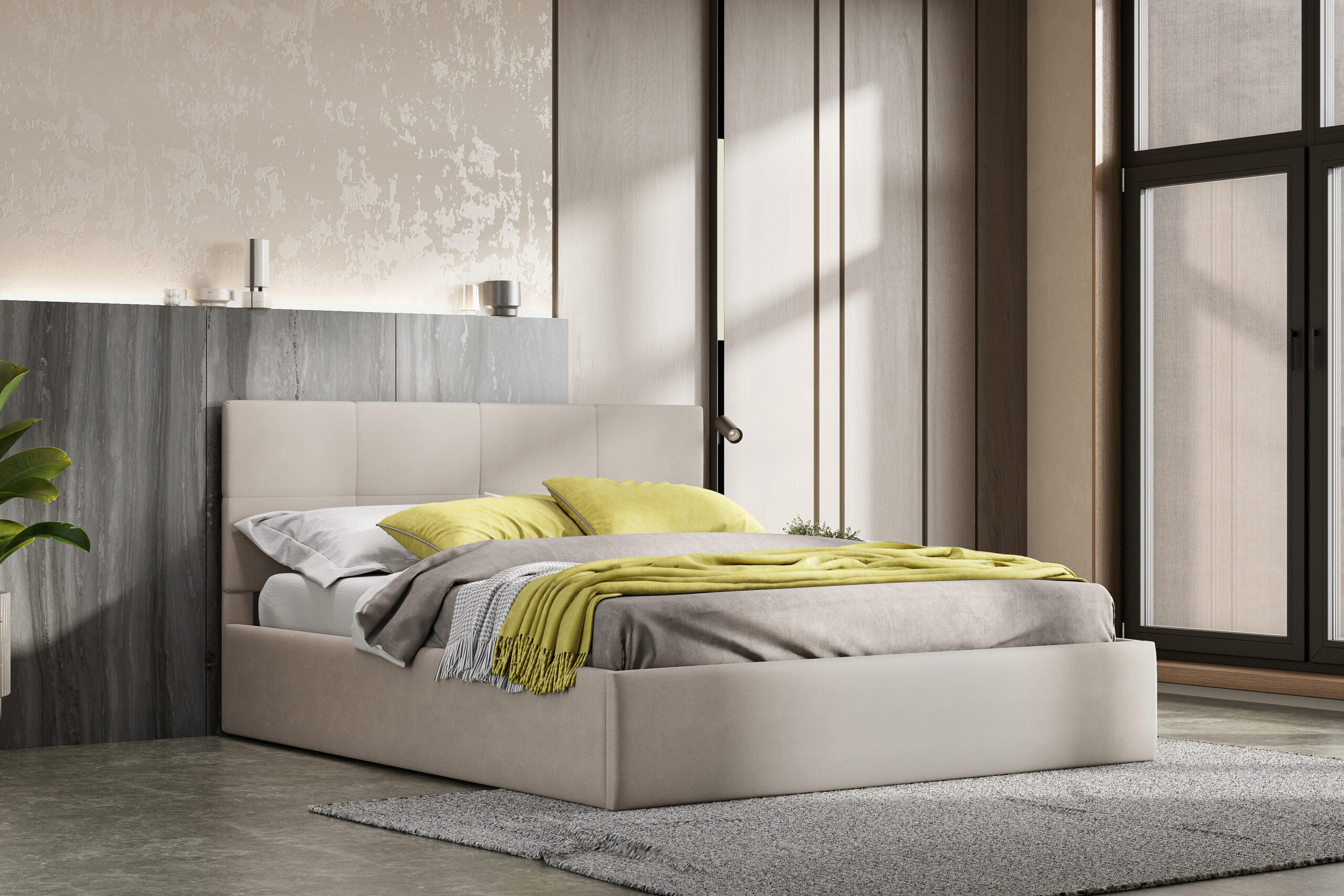 Двуспальная кровать с основанием двойная №4, Бежевый