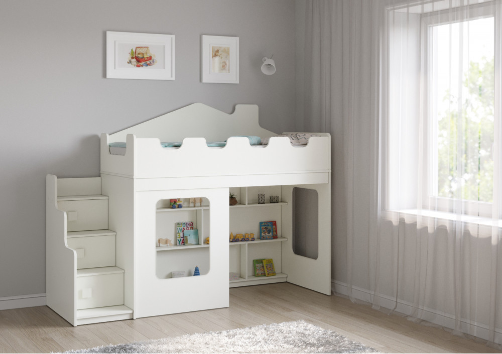 Детская кровать-домик чердак Легенда 43.3.1 с окном