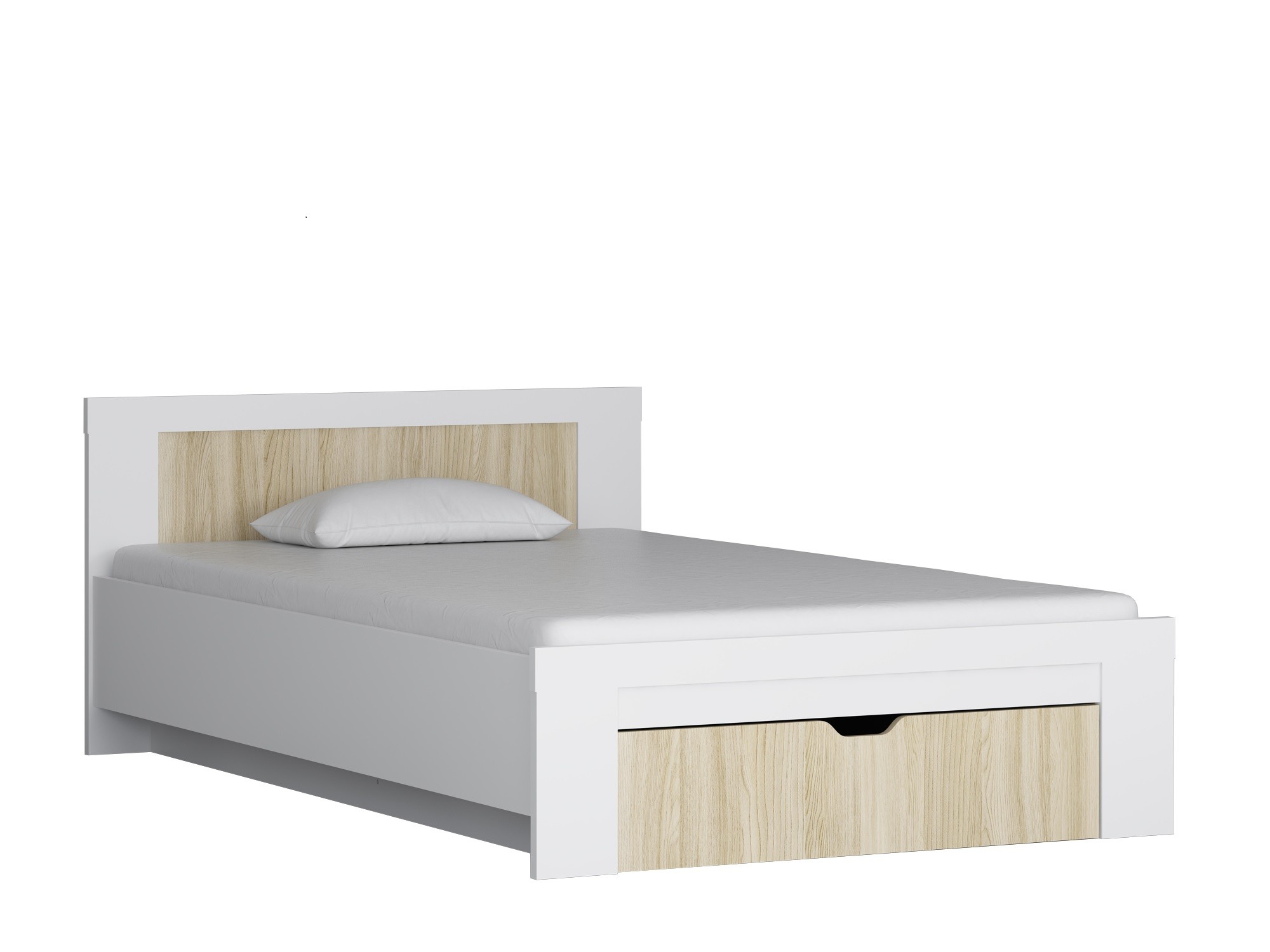 Полутороспальная кровать ДЕЛЬТА Next 19.03 с ящиком 120x200 Белый Ясень шимо светлый