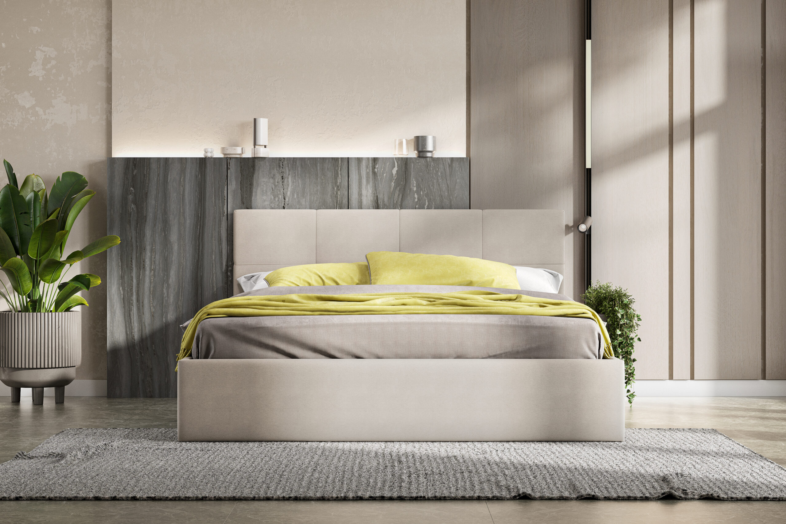 Двуспальная кровать с основанием двойная №4, Бежевый