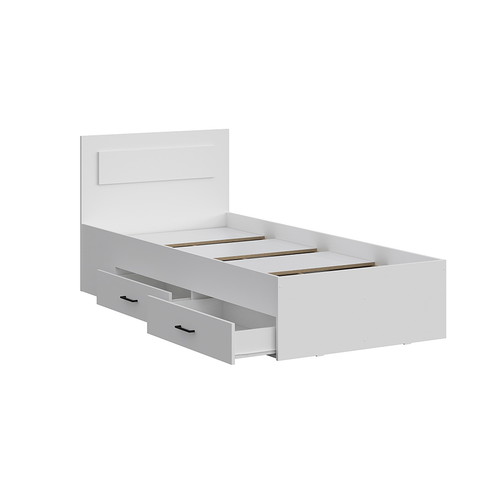 Односпальная кровать с ящиками Бали Белый шагрень