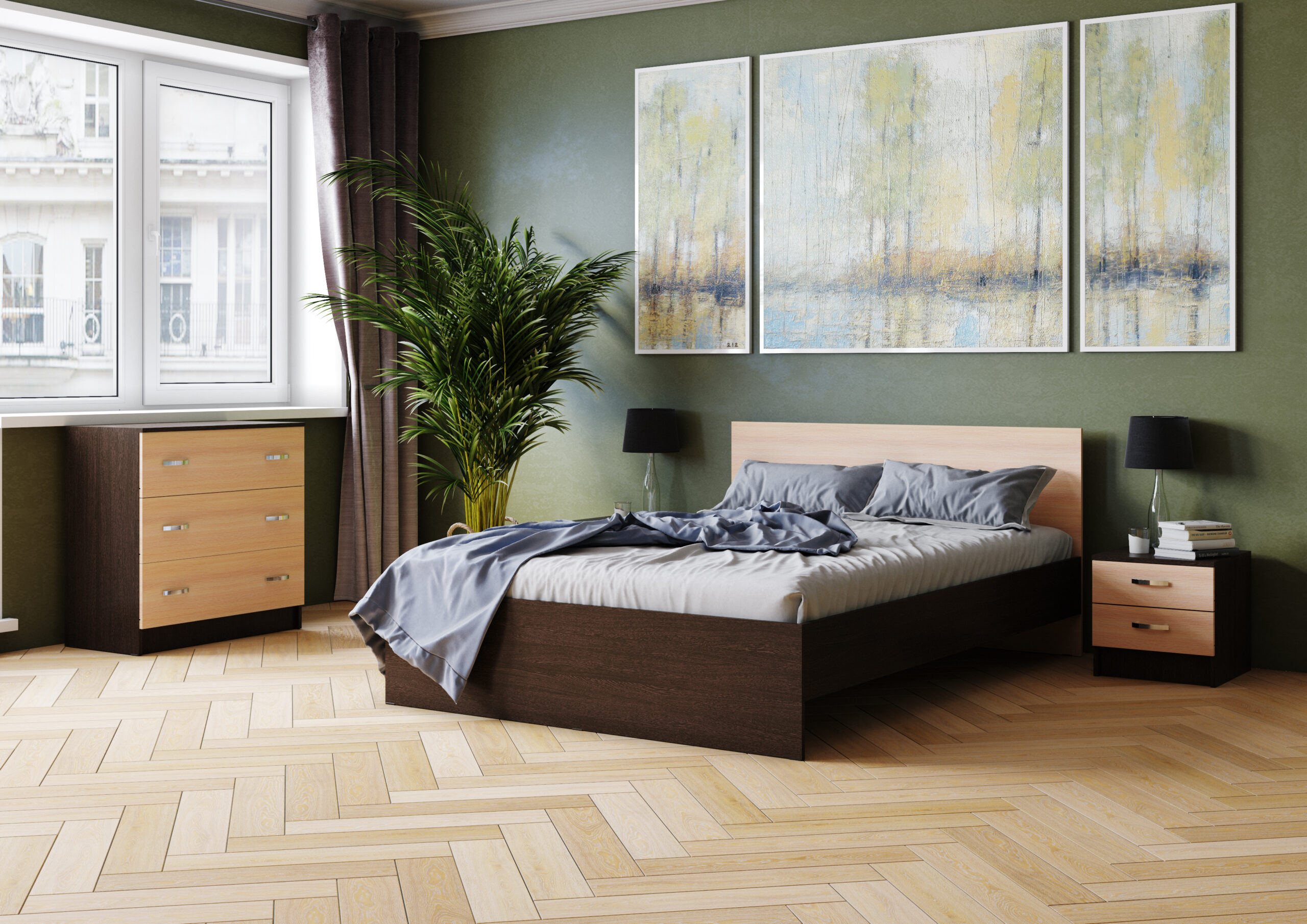 Двуспальная кровать Ронда с основанием венге дуб молочный