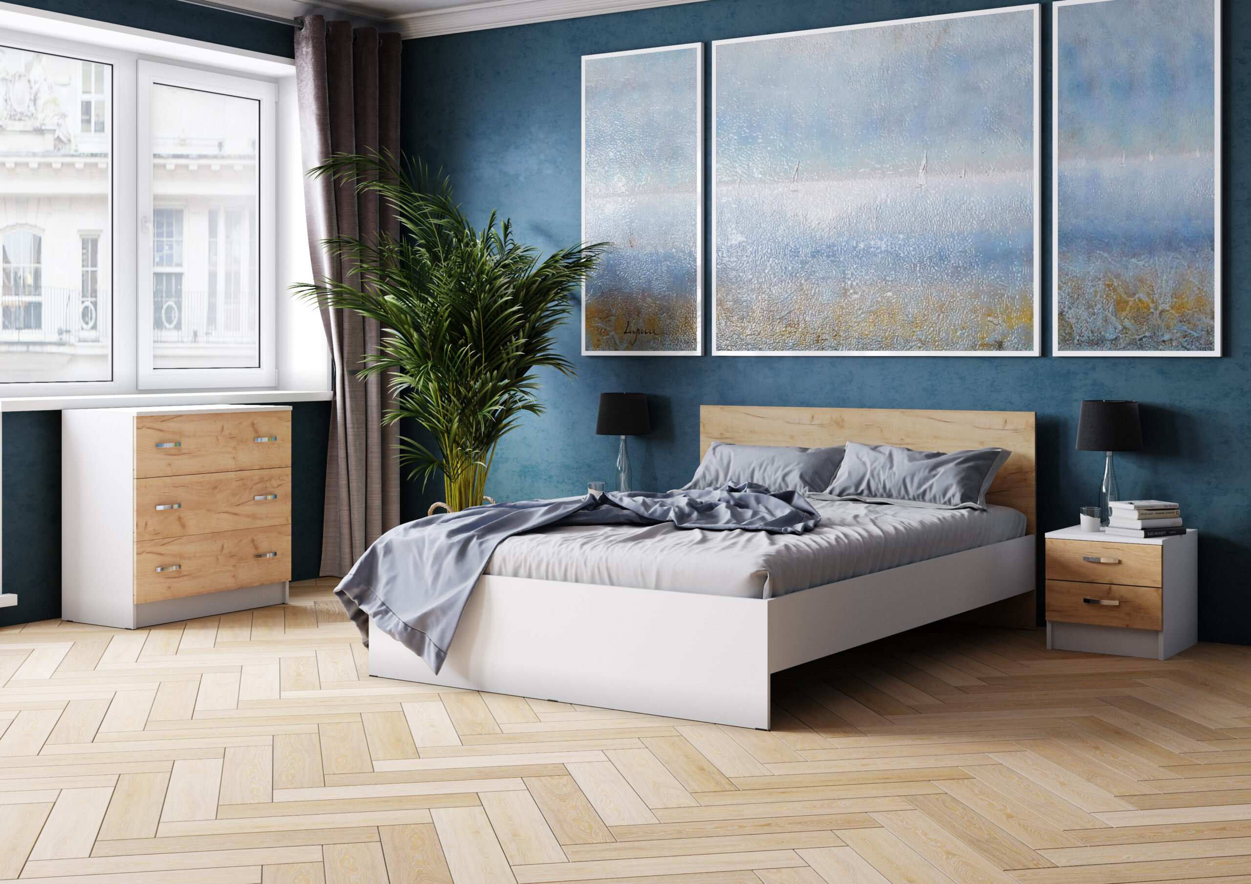 Двуспальная кровать Ронда с основанием дуб крафт золотой