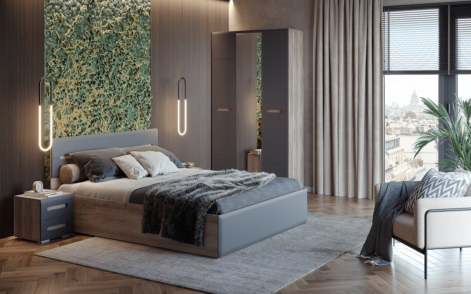 Двуспальная кровать с реечным настилом Наоми КР-11. графит