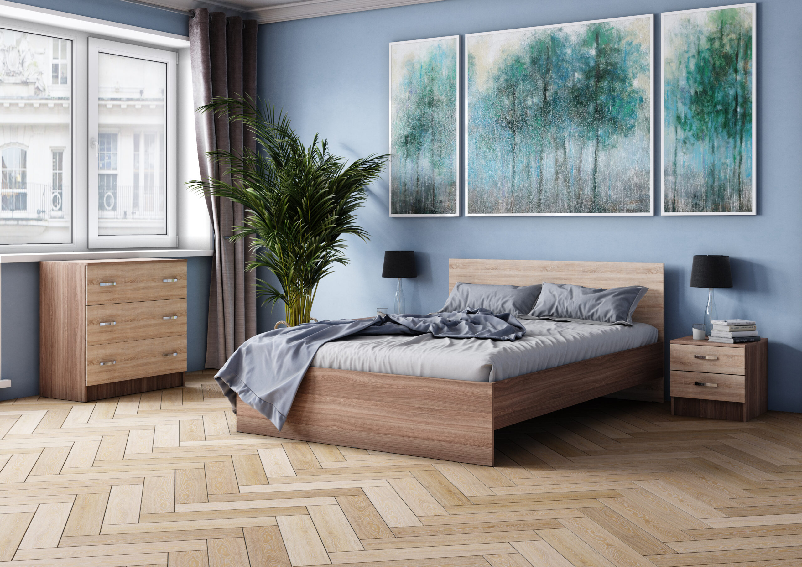 Двуспальная кровать Ронда с основанием ясень шимо дуб сонома 