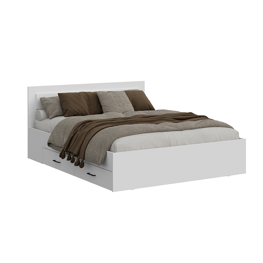 Двуспальная кровать двойная с ящиками Бали, Белый шагрень