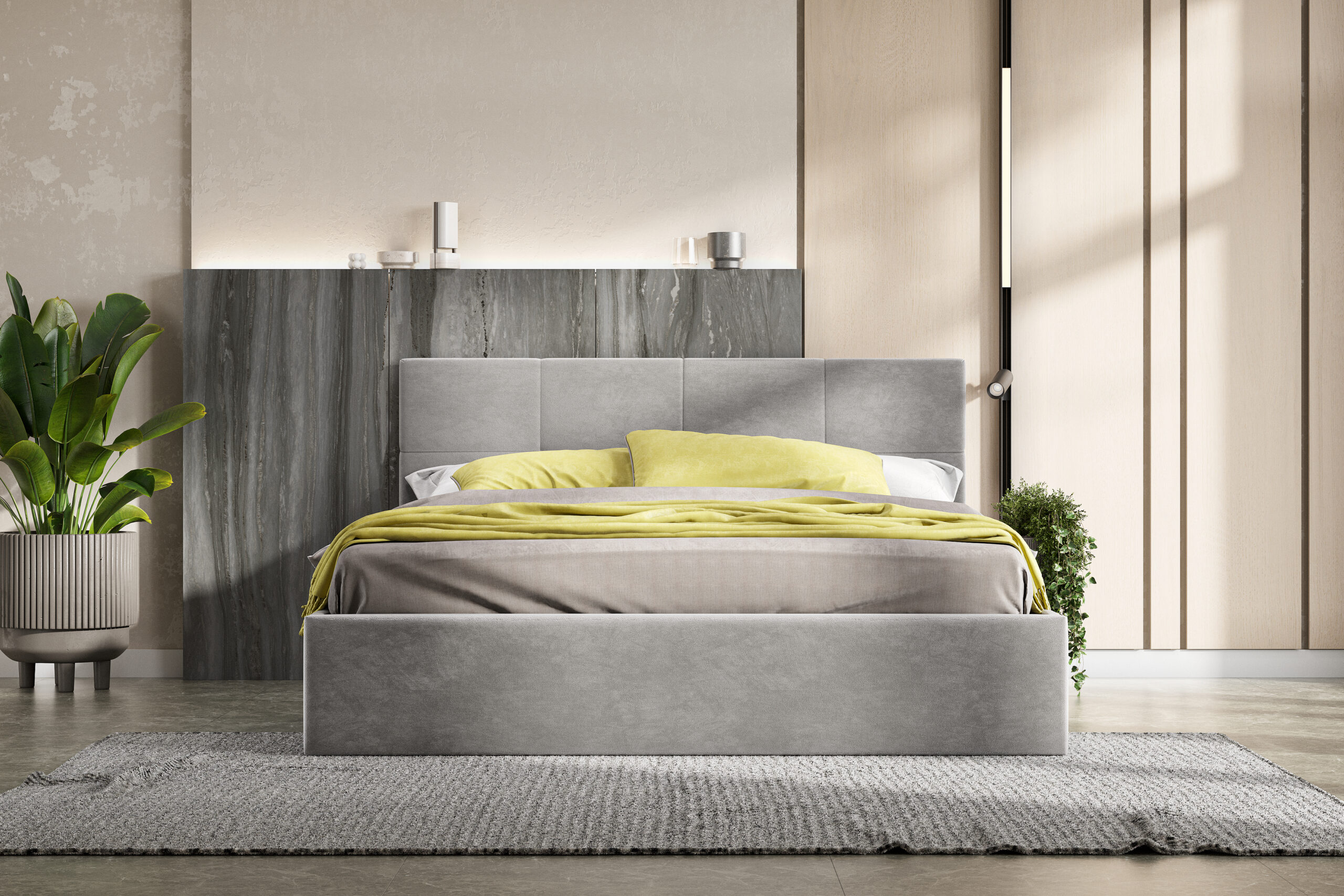 Двуспальная кровать с основанием двойная №4, Серый